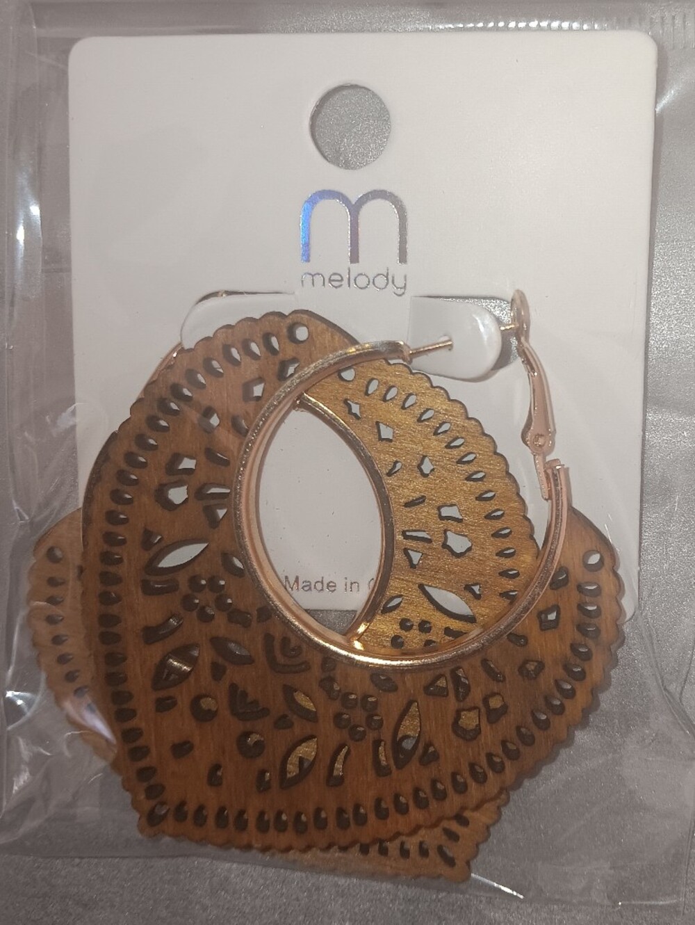 Melody Brown Filigree Wooden Hoop Earrings